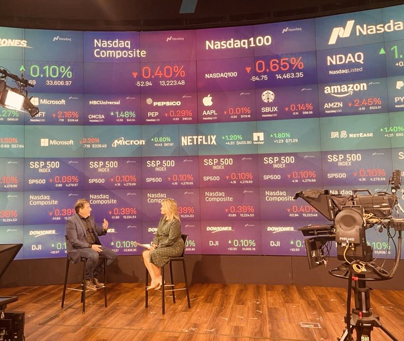 B. Michael Friedman being interviewed on the Nasdaq studio set